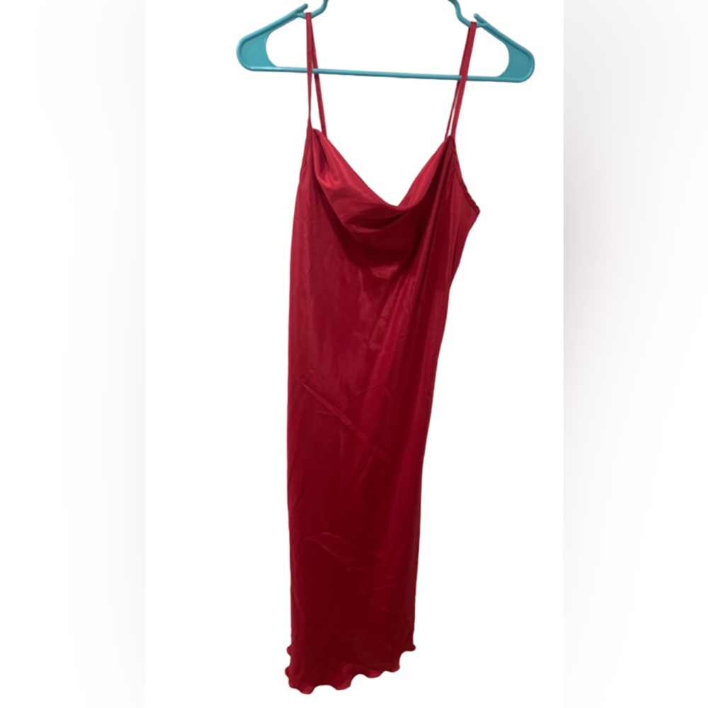NWT BEBE hot pink satin like cowl neck ruffle hem dress